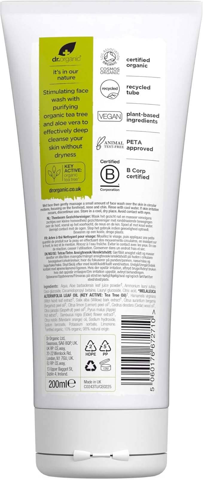 Dr Organic Tea Tree Face Wash 200ml